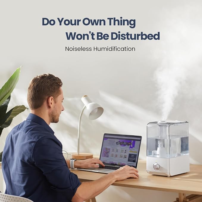 Humidifiers for Bedroom Large Room, Top Fill 6.5L Cool Mist Humidifier, 45H Runtime, 28dB Quiet Ultrasonic Air Humidifier for Home, Whole House, Baby Nursery, Night Light (White)