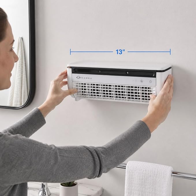 IceBox Cooling Mist Fan, Small Portable Fan with Evaporative Humidifier, For Desk or Wall Mount, 3 Speeds, 8.8oz/260ml Tank, Battery or USB-C Operation, Remote, USB-C Cable, IBCF200W, White/Gray
