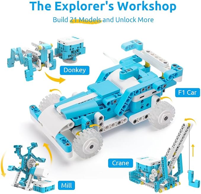 WhalesBot D1 21-in-1 STEM Coding Robot Kit for Kids (Ages 4+), 280+ Pieces Educational Building Set with APP-Controlled & Programming, 3D APP Guidance, Ideal Toy for Boys & Girls