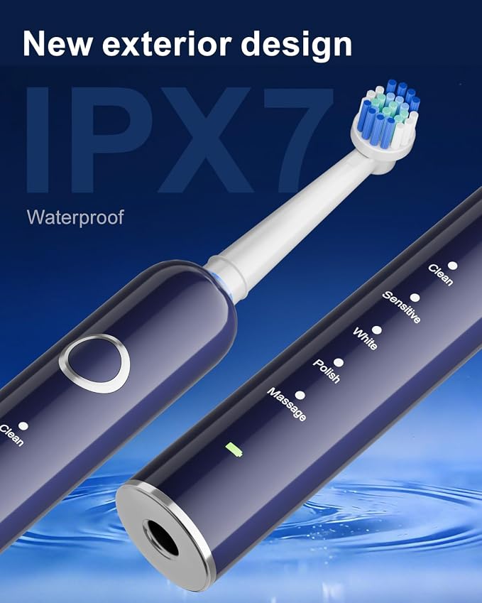 Rotating Electric Toothbrush for Adults, 8 Brush Heads (2 Types) & Travel Case, 5 Cleaning Modes Rechargeable Power Toothbrush with 2-Minute Smart Timer, Black