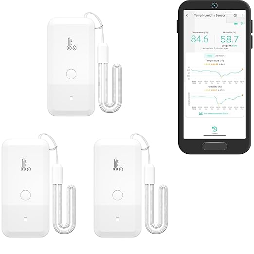 YoLink Smart Wireless Thermometer Hygrometer, 3-Pack, Wide Temp Range for Freezer, Fridge, Green House, Pet Cage, App Alerts, Emails, Text/SMS alerts, 5 Years Battery Life- Hub Required