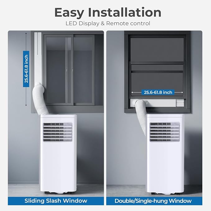COWSAR 8,000 BTU Portable Air Conditioner | Cools Up to 350 Sq.Ft, 4-in-1 AC with Remote, LED Display & 24H Timer, Complete Installation Kit, White