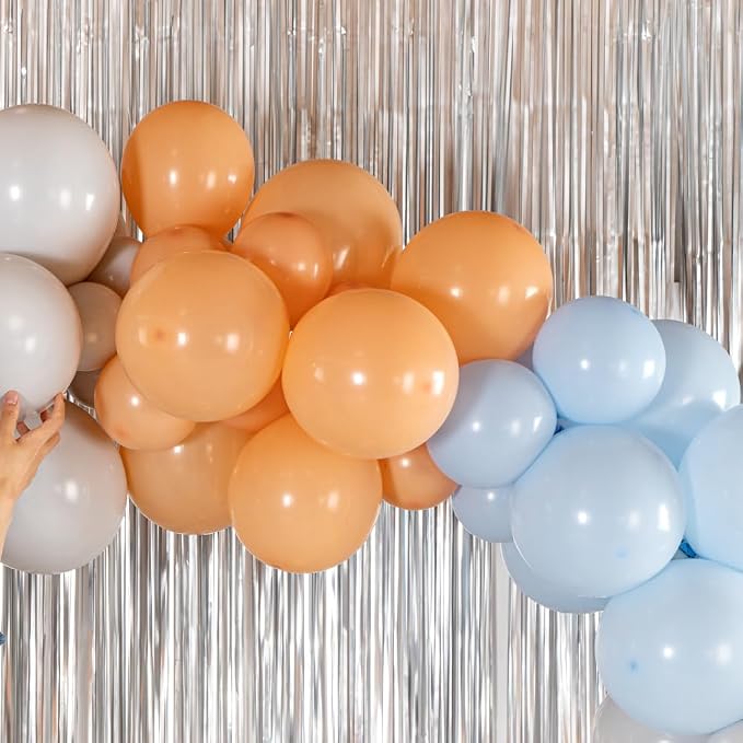 Restaurantware-Balloonify Balloon Garland Set, 1 Party Decoration Kit - 160 Balloons, With Chain, Blue, White, & Beige Latex Balloon Arch Kit, Includes Glue Dots
