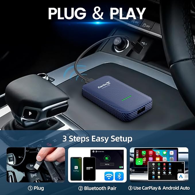 Carlinkit 4.0 Wireless Android Auto & CarPlay Adapter, Convert Wired carplay to Wireless carplay and Wireless Android auto,Plug & Play for Factory Wired Caplay Cars, Fast Connection