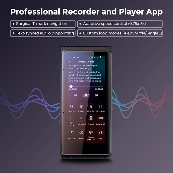 Innioasis PR1 AI Voice Recorder, Transcription & Translation with AI, 3.99 inch 64GB Smart Summarize, Offline AI Processing Note Taker for Meeting & Lectures, Translation for Business Travel, Black