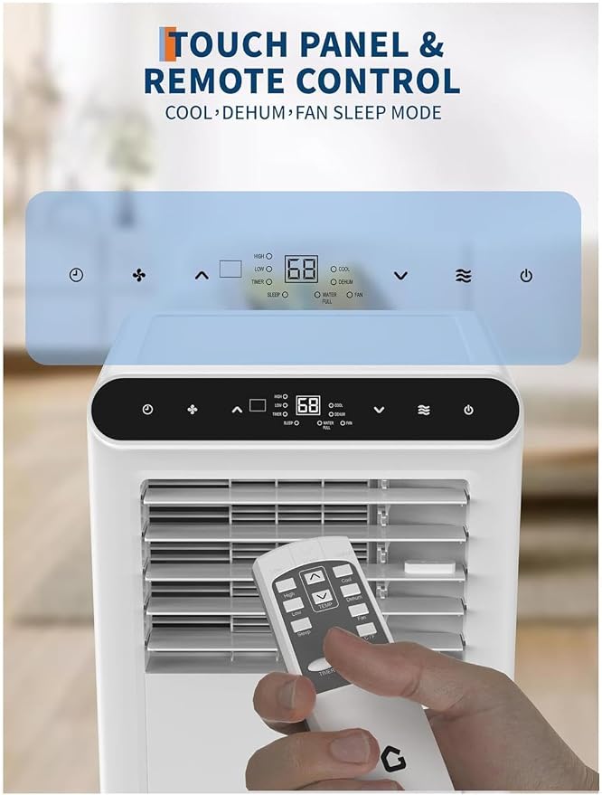 8000 BTU Portable Air Conditioner, Cools Up to 350 Sq.ft. Quiet AC Unit with Remote, 3-in-1 Dehumidifier Fan Sleep Mode 24H Timer, Easy Install Window Kit, for Home,White+Black Panel