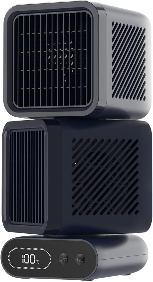 Hotsales Desk Fan, 11-Inch Table Fan for Bedroom, 6 Speeds, Digital Display, Dual Heads 6000mAh Battery USB Fans, 360° Rotating, 120° Auto Oscillating, Desk Fans Small Quiet for Home, Office, Kitchen