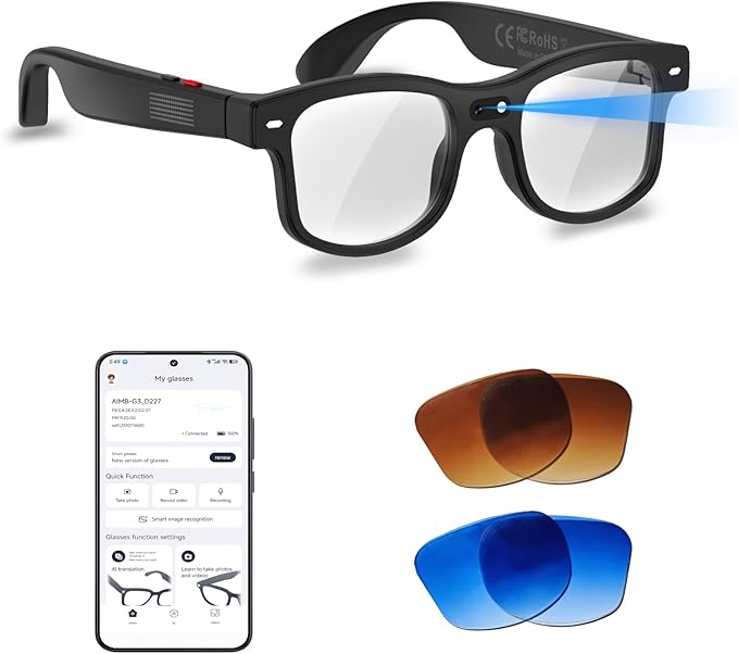 Smart Safety AI Glasses, 4K Camera with Video Recording, Bluetooth 5.0, Enhanced Audio & Noise-Canceling Mics, AI Object Detection & Real-Time Translation for Business, Outdoor(G3)