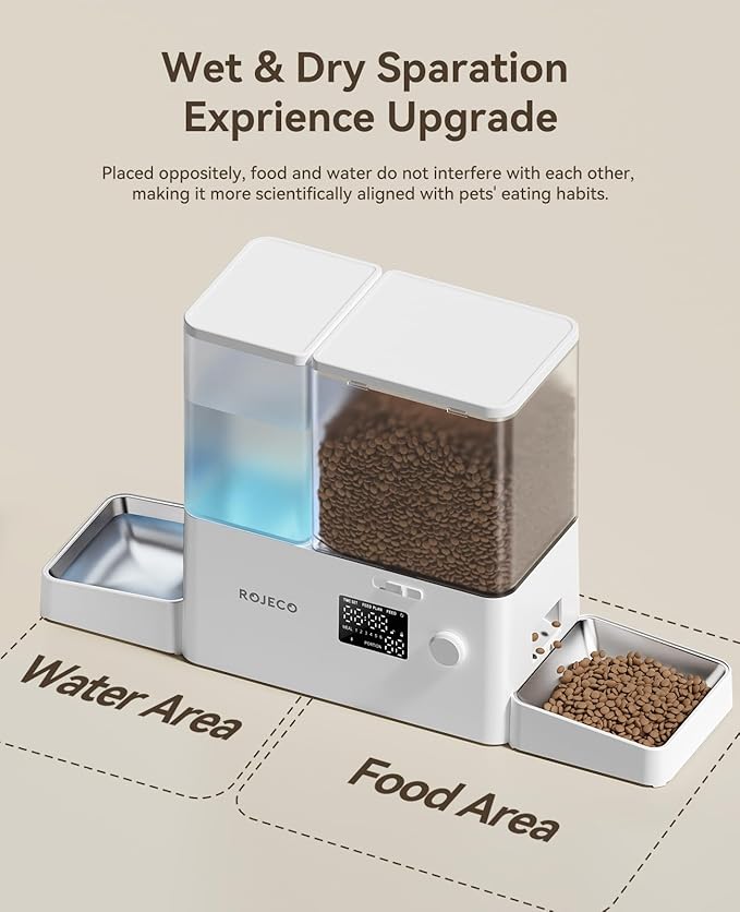 Rojeco 2in1 8.5L Automatic Pet Feeder and Water Dispenser and 3-in-1 Cat Steam Brush