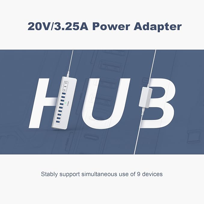 Powered USB Hub 10Gbps, intpw YH9AC 12 Port USB C Hub with 10Gbps USB C 3.2+2 USB A 3.2, 7 USB 3.0, 2 PD 45W Charging Port, 65W Power Adapter + 3.3FT Cable, Aluminum USB Hub for PC/Laptop/iPhone 17/16