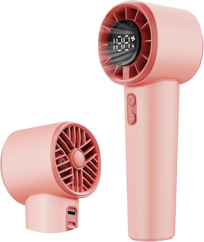 Portable Handheld Turbo Fan, Strong Wind Cute Mini Personal Fan, 120 Levels Infinite Speed, 4000mAh Rechargeable Hand Held Fan for Beach Travel Cruise Camping Office Lash Makeup for Women Girls, Pink