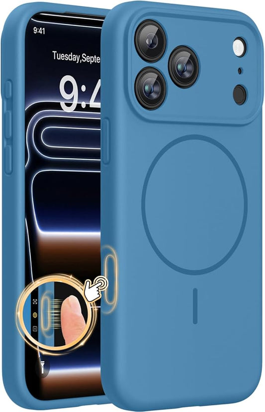 Miracase Magnetic for iPhone 17 Pro Case, Compatible with MagSafe, Integrated Silicone Camera Control Cover, 3.0mm Thicken Shockproof Drop Protection Phone Case for 17 Pro,Capri Blue