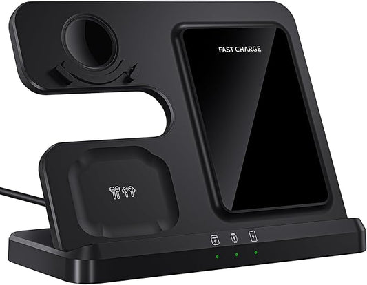 Wireless Charger for Samsung Charging Station: 3 in 1 Galaxy Watch Charger, Adapter Included, Black(2025 US Version)