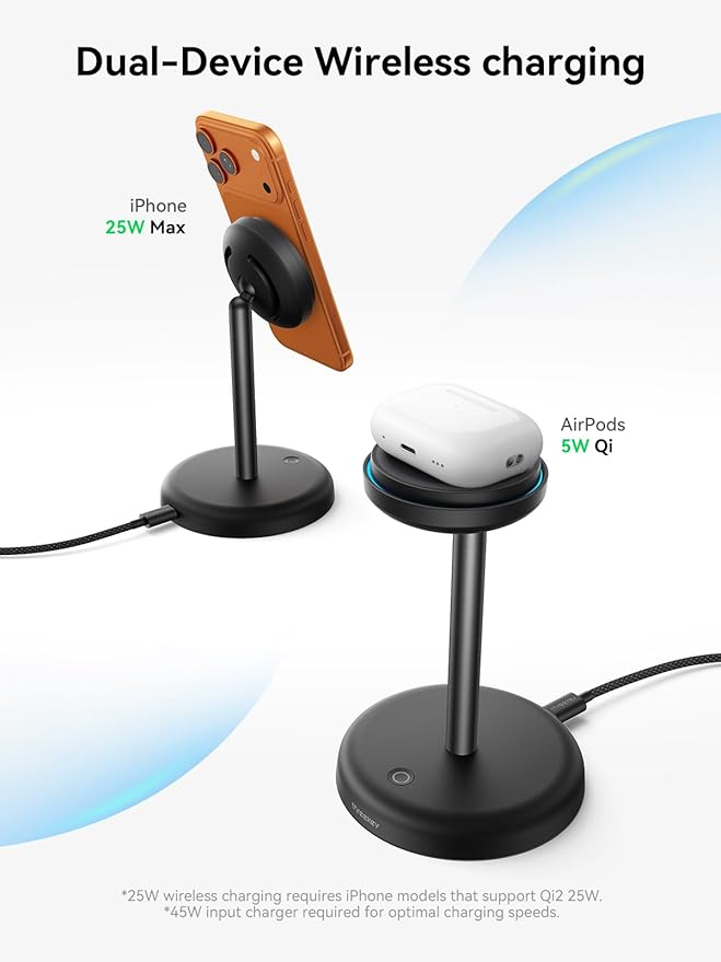 THREEKEY for Qi2 Certified 25W Magnetic Charging Stand with Cooling Fan & LED Light, Fast Wireless Charger Station for iPhone 17-12 Series/Galaxy S26-S25/Pixel 10【No Adapter】