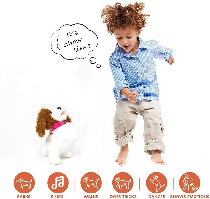 WEofferwhatYOUwant Interactive Voice Command Robot Dog – Plush Goldendoodle Teddy Toy – Responds to 12 Commands – Walks, Barks, Dances, Sings – Smart Talking Robotic Pet for Kids, Toddlers, Seniors