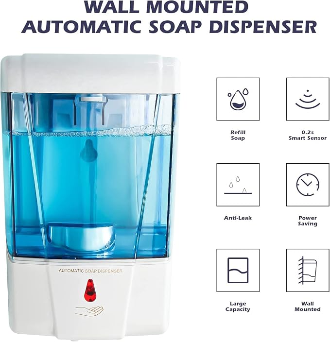 Automatic Soap Dispenser Wall Mount 3 Pack White 20 Oz Waterproof Leakproof for Commercial Bathroom Restroom Toilet Hotel