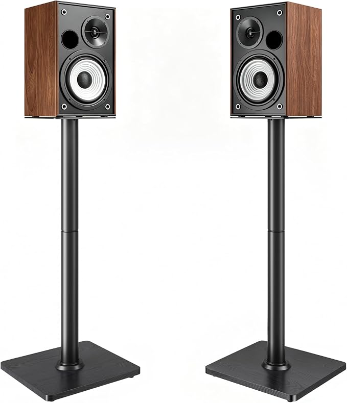Speaker Stands Pair, 30" Fixed Height, 55lbs Weight Capacity, 11.8" Base, Cable Management, Freestanding Speaker Floor Stand for Surround Sound,Wooden Base