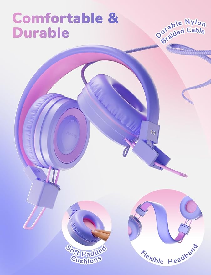 iClever Kids Headphones for School K-12, Tangle Free, 3.5mm Jack, HD Stereo, Swivel Folable Kids On Ear Headphones with Cord for Classroom/Student/Tablets/Laptop, Bulk 5Pack (Colorful 10PACK)