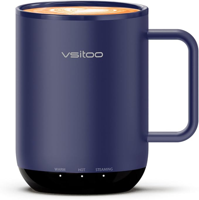 VSITOO S3 Plus 14oz Self Heating Coffee Mug with Auto-Sensing AI - Smart Rechargeable Heated Mug, Temperature Control 120-150℉, IPX7 Waterproof, Coffee Warmer Gift for Women Men-Blue