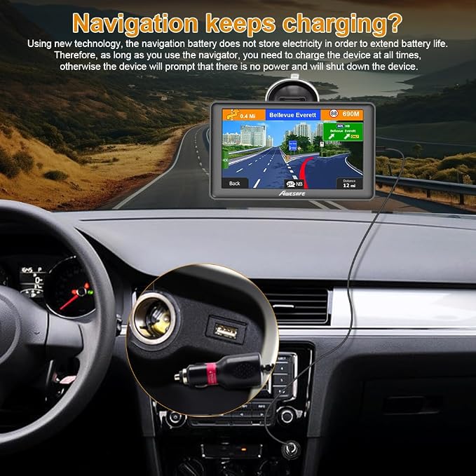 AWESAFE GPS Navigator for Car 7 inch Touch Screen Voice Prompts Turn Direction Speed Limit Warning Free Update Map