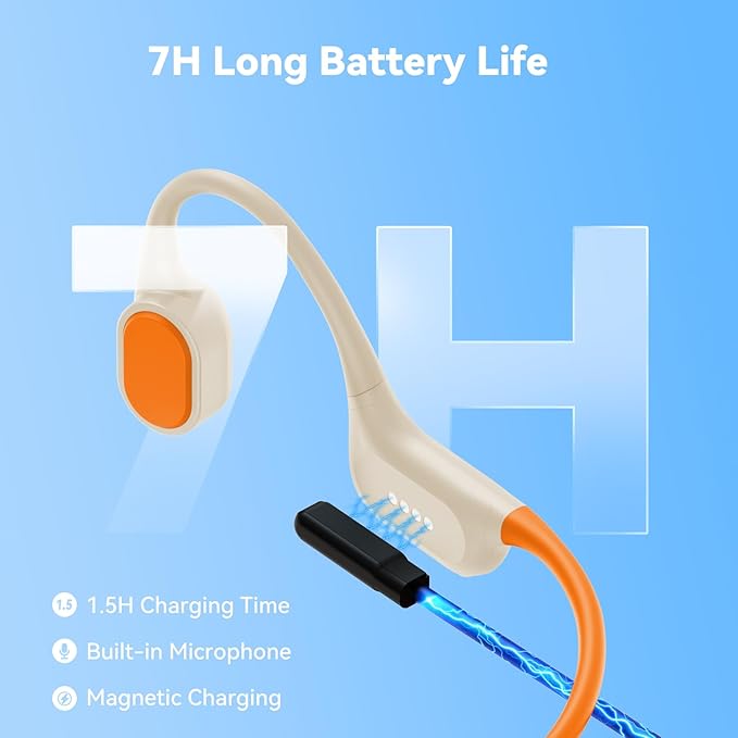 Soft Liquid Silicone Bone Conduction Swimming Headphones Underwater,IPX8 Waterproof Earbuds,Open Ear Swim Headphone with Skin-Friendly Silicone/Built-in 32G MP3-Player Earphones for Swim-Beige Orange