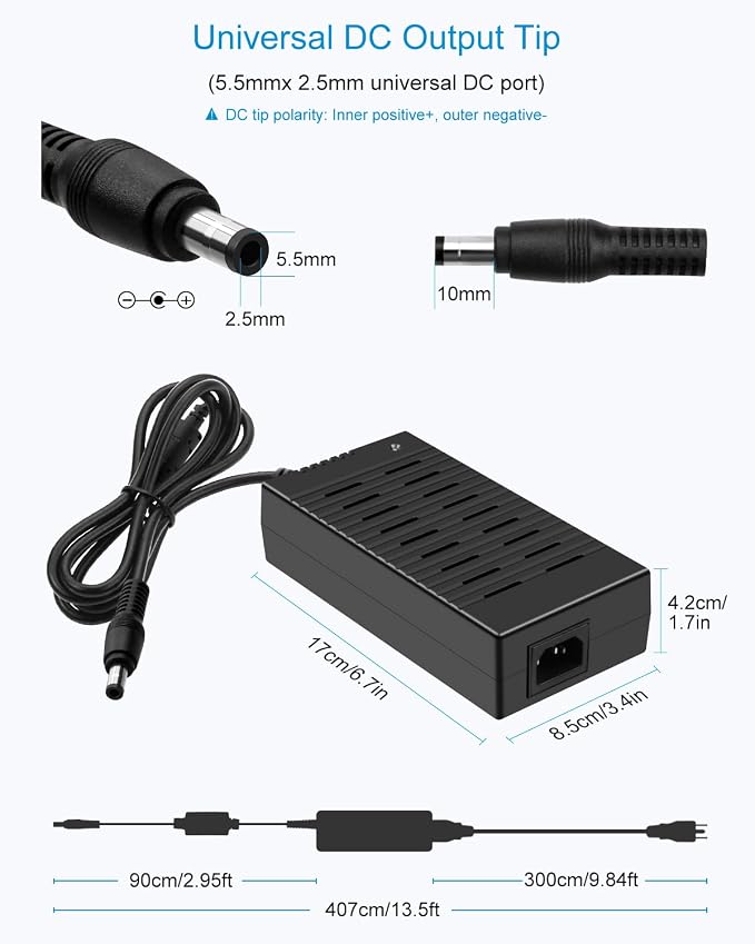 ALITOVE DC 24V 10A Power Supply AC Adapter 100-240V 50-60hz to 24 Volt Power Supply DC 10Amp 240W AC Power Adapter 5.5 x 2.1mm 2.5mm Barrel Plug for LED Strip CCTV Camera 3D Printer Massage Chair