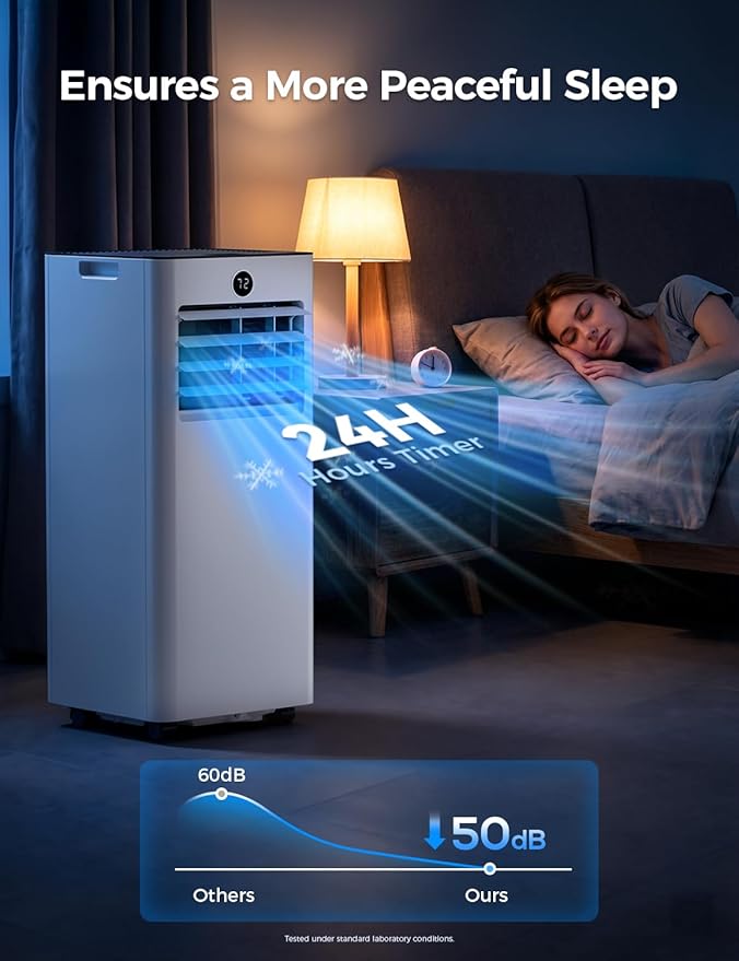 Quiet Portable Air Conditioner 8000 BTUs, Cools Rooms up to 350 Sq. Ft, Dehumidifier & Fan Mode, Sleep Mode, 24-Hour Timer, 26 ft Remote Control, 2026 Model, Window Kit 1-piece