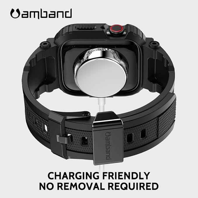 amBand Bands Compatible with Apple Watch 9/8/7/6/5/4 & SE 3/2/1 41mm/40mm Case Men, M1 Sport Series Rugged Case TPU Strap Military Protective Cover Bumper for iWatch 41/40 mm Men Black