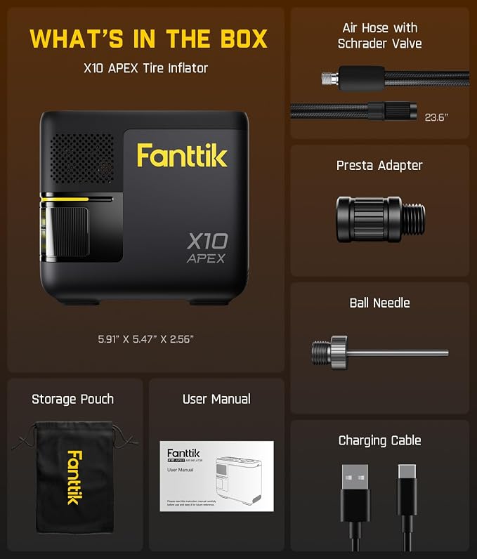 Fanttik X10 APEX Heavy Duty Tire Inflator Portable Air Compressor, 150 PSI 35s Fast Inflation Cordless Air Compressor with Digital Pressure Gauge, Handed Inflator Pickup Trucks, MPV, SUV, Motorcycles