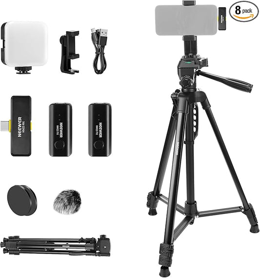 NEEWER Basics PA056 Vlogging Kit for iPhone Android Phone for YouTube TikTok Streaming Filmmaking Video Recording, Tripod + Microphone + LED Fill Light, Youtuber Starter Content Creator Essentials