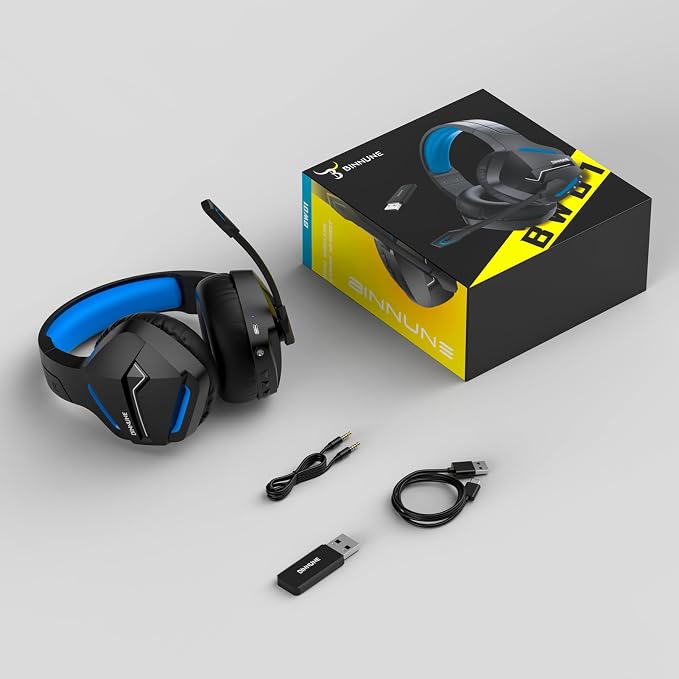 BINNUNE Wireless Gaming Headset for PS5 PC, 120H Ultra-Long Battery, 2.4GHz & Bluetooth 5.3 Wireless Gaming Headphones, PS5 Hadset Wireless with Mic, 50mm Drivers, Comfort Over Ear Headphones,Blue