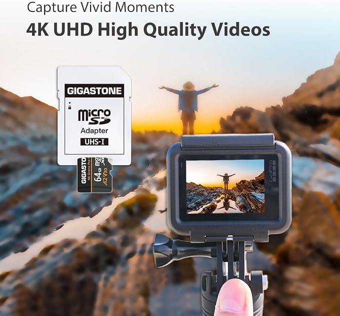 【5-Years Data Recovery】【Designed for Drone】GIGASTONE 64GB Micro SD Card, 4K Drone Pro Max, A2 V30 for DJI Drone, Gopro, 4K UHD Video Recording, R/W up to 95/35 MB/s, UHS-I U3 C10 Class 10 with Adapter