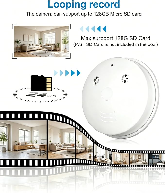 HD 1080P Hidden Smoke Detector, WiFi Mini Spy Camera, Small Nanny Cam with Motion Detection, Indoor Wireless Surveillance for Home Security/Office with app, No Audio