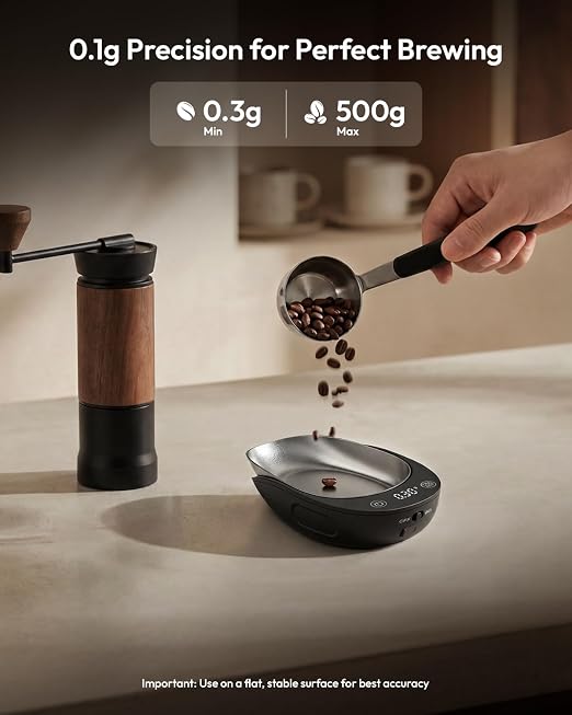 Maestri House S0 Coffee Bean Scale Set, 0.1g Precision 0.3-500g Coffee Scale with Magnetic Removable Metal Tray, 8ml Coffee Bean Spritzer, Type-C Rechargeable for Espresso