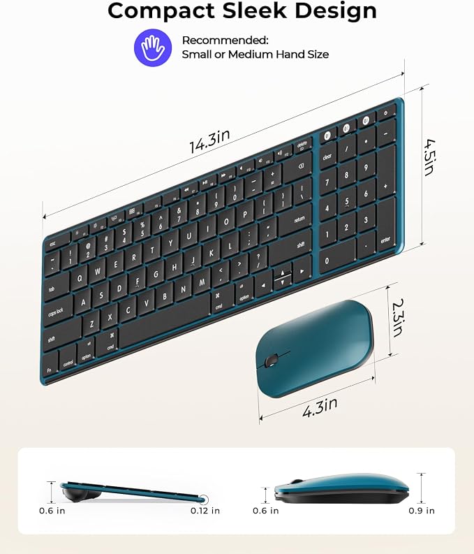 seenda Bluetooth Keyboard and Mouse Combo for Mac, SKM64-2 Rechargeable Silent Wireless Keyboard Mouse Compact Slim, 3 Multi-Device Connection, Compatible for Mac MacBook Pro/Air iPad, Black Blue