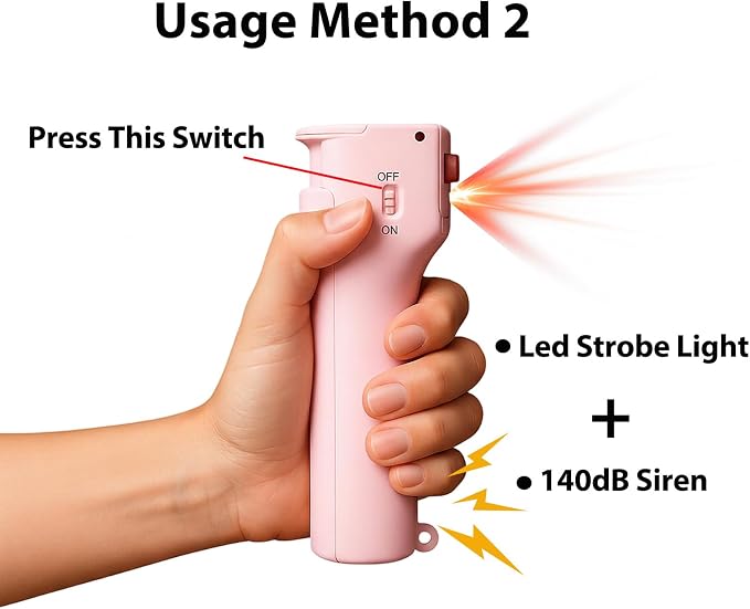 3-in-1 Pepper Spray Personal Alarm, 140dB Siren 3 Strobe, College Student Dorms Campus, Easy One Hand Operation, 12ft 25 Bursts 12 Seconds UV Marking Dye Gel, Rechargeable, Young Women Safety Keychain