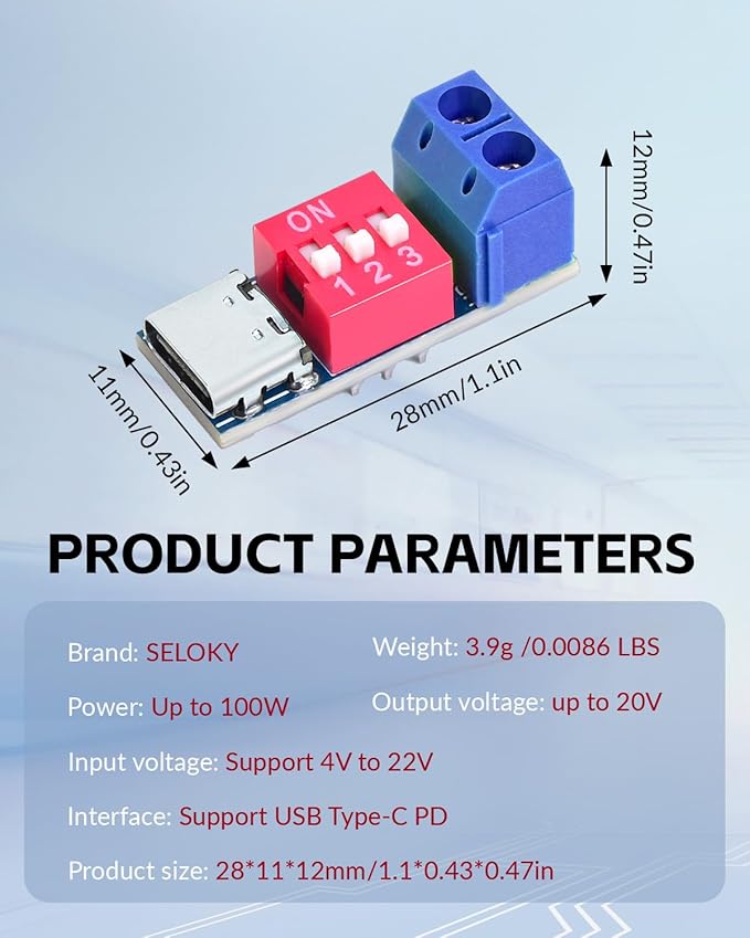 USB-C PD Trigger Module, PD/QC Fast Charge Decoy Board, USB Type-C to 5V/9V/12V/20V High-Speed Charging Power Delivery Boost Converter (6PCS)