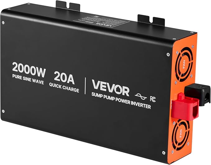 VEVOR 2000W Sump Pump Battery Backup System, LCD Display, Auto Switches to Battery Inverter Power for Sump Pump, Pure Sine Wave, for Basement Protection Emergency and Power Outage, Battery Not Include