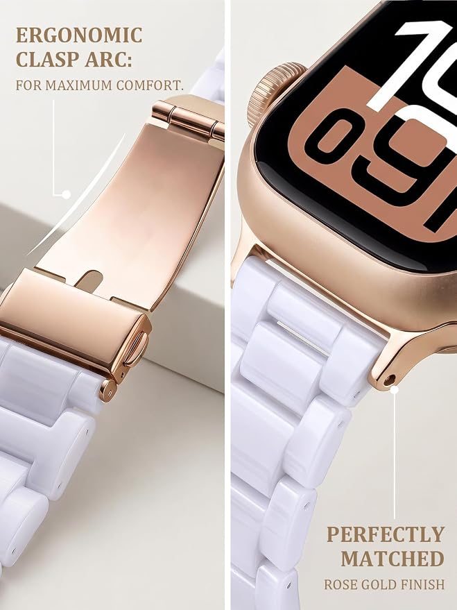 V-MORO Resin Band Compatible with Apple Watch Bands Series 11/10/9/8/7 41mm 42mm 40mm 38mm Fashion Lightweight Bracelet Strap Replacement for iWatch 6/5/4/3/2/1/SE Women Men(White-tone)