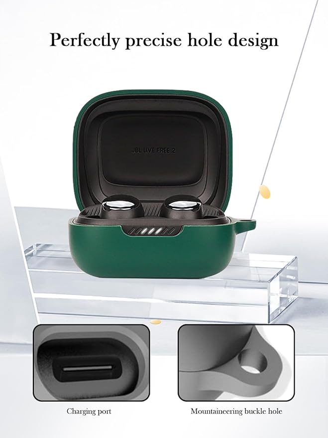 Case for JBL Live Pro 2 - True Wireless Noise Cancelling Earbuds,Soft Protective,Shockproof, BOVUGAC Silicone Case Cover with Keychain & Cleaning Kit & Lanyard-Green