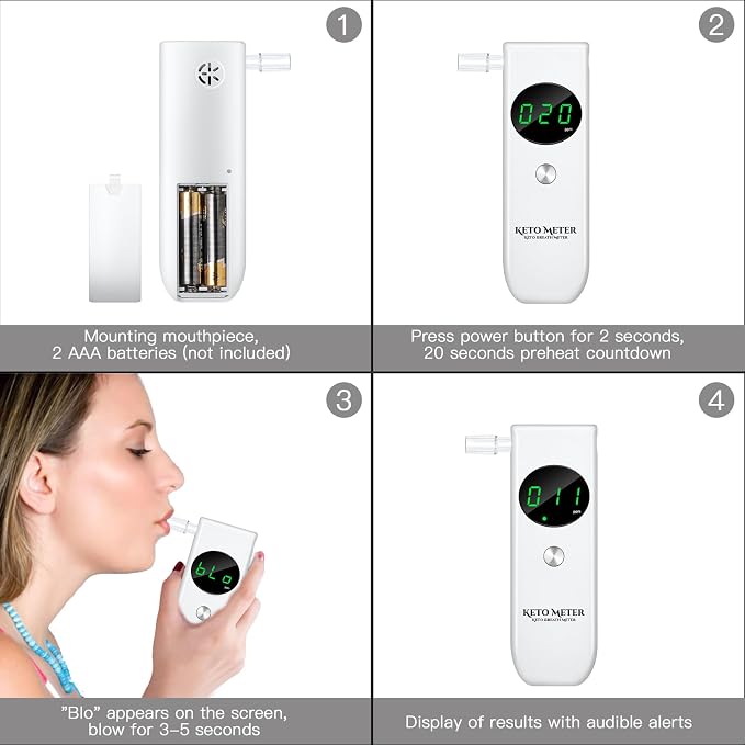 Ketosis Breath Meter for Tracking Your ketosis - Professional Home Ketone Breath Analyzer Portable Ketone Breath Monitors Tester for Accurate Testing with Includes 10 Mouthpieces