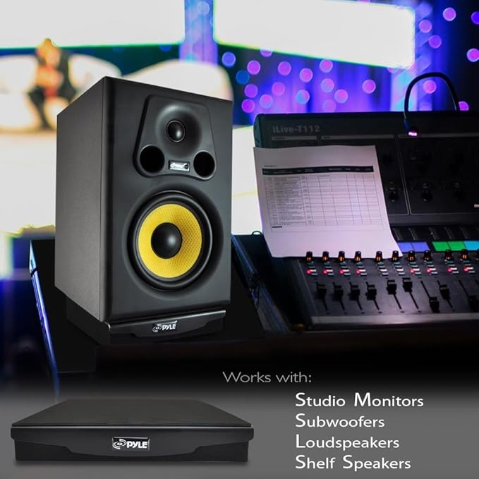 Pyle Speaker Isolation Pads - 7.5 x 9.1 x 2.3 inches - Acoustic Noise Isolation Platform - Foam Riser Recoil Stabilizer with Rubber Base for Studio Monitor, Subwoofer, Loudspeaker - PSIO4