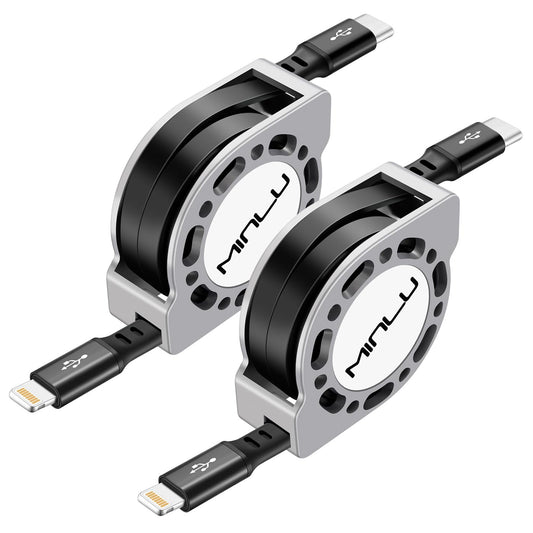 MINLU USB Type C to Lightning Cable 4Ft 2Pack, Retractable iPhone Charger Fast Charging for Retractable Car USBC iPhone Cord for iPhone14/13/12/11 Pro Max/XS/XR/X/iPad/CarPlay