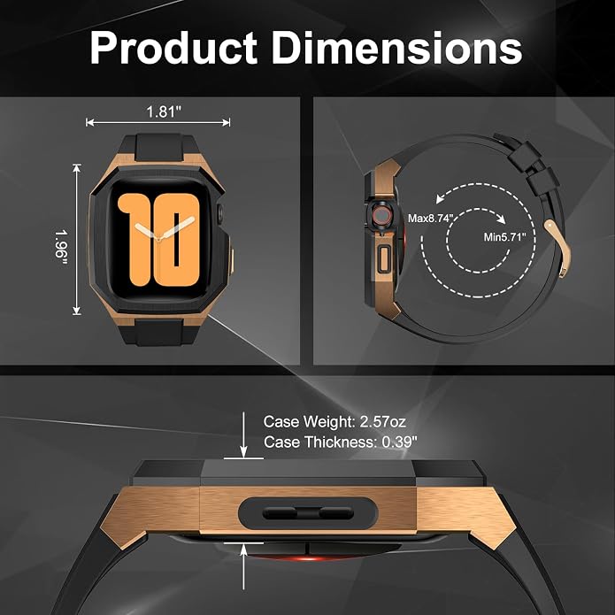 Luxury Metal Case with Band Compatible for Apple Watch 44mm 45mm 46mm 49mm,Men Rugged Protective Bumper Cover with Soft Silicone Strap for iWatch Series 11/10/9/8/7/6/SE3/SE2/SE/5/4 and Ultra 3/2/1 49mm