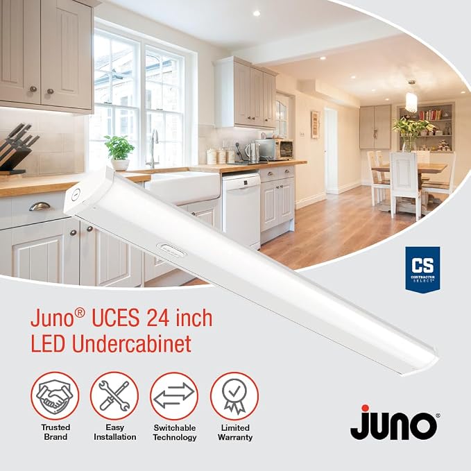 Juno UCES 24 Inch LED Under Cabinet Lighting, LED Kitchen Cabinet Light Fixture Hardwired, Dimmable, Damp Rated, Selectable Soft, Warm, Neutral, Cool, Daylight White Light (UCES 24IN SWW5 90CRI WH M6)