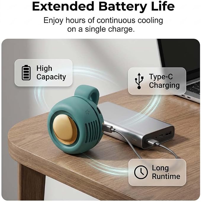 Portable Silent Clip On Bladeless Fan, Rechargeable Wearable Fan, Mini Fan with Clip for Shirt & Waist, Adjustable 3-Speed Portable Waist Neck Fan Hands-Free for Outdoor Travel Office (Green+White)