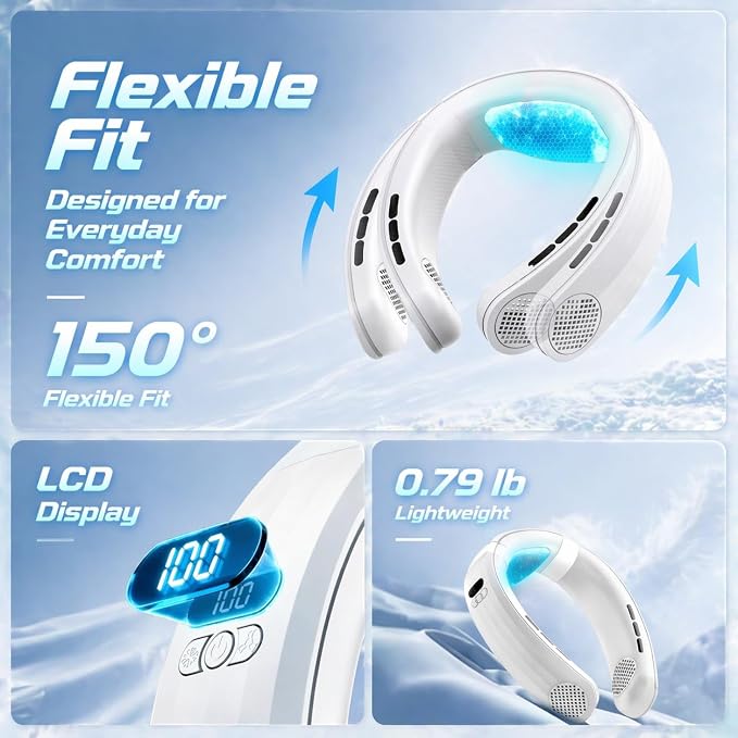 Neck Air Conditioner with Semiconductor Cooling Plate, 7000mAh Rechargeable Wearable Neck Fan with 3 Speeds, 0.79 lb Lightweight Hands-Free Portable Cooler for Hot Flashes, Office, Travel & Outdoor