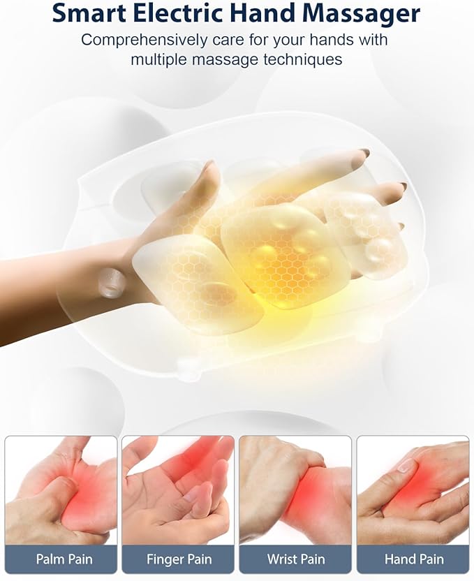 CINCOM Hand Massager with Heat & Compression, Cordless Rechargeable Hand Massager Relaxing Gifts for Women, Mom, Wife(White)