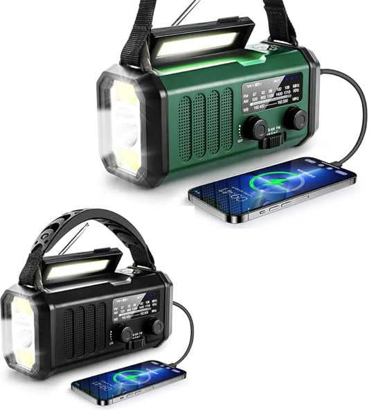 10000mAh Hand Crank Emergency Radio, NOAA Weather Radio with AM/FM & solar Radio, Rechargeable Battery, Flashlight & Reading Light, SOS Alarm, Compass Cell Phone Charger for Indoor Outdoor Emergencies