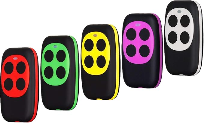 Universal Garage Door Opener Remote Universal Gate Opener Remote Cloning Homelink Programmable Learning Key Fob 4-Buttons Multi Frequency 280MHZ-868MHZ (5, White, Red, Green, Yellow, Purple)